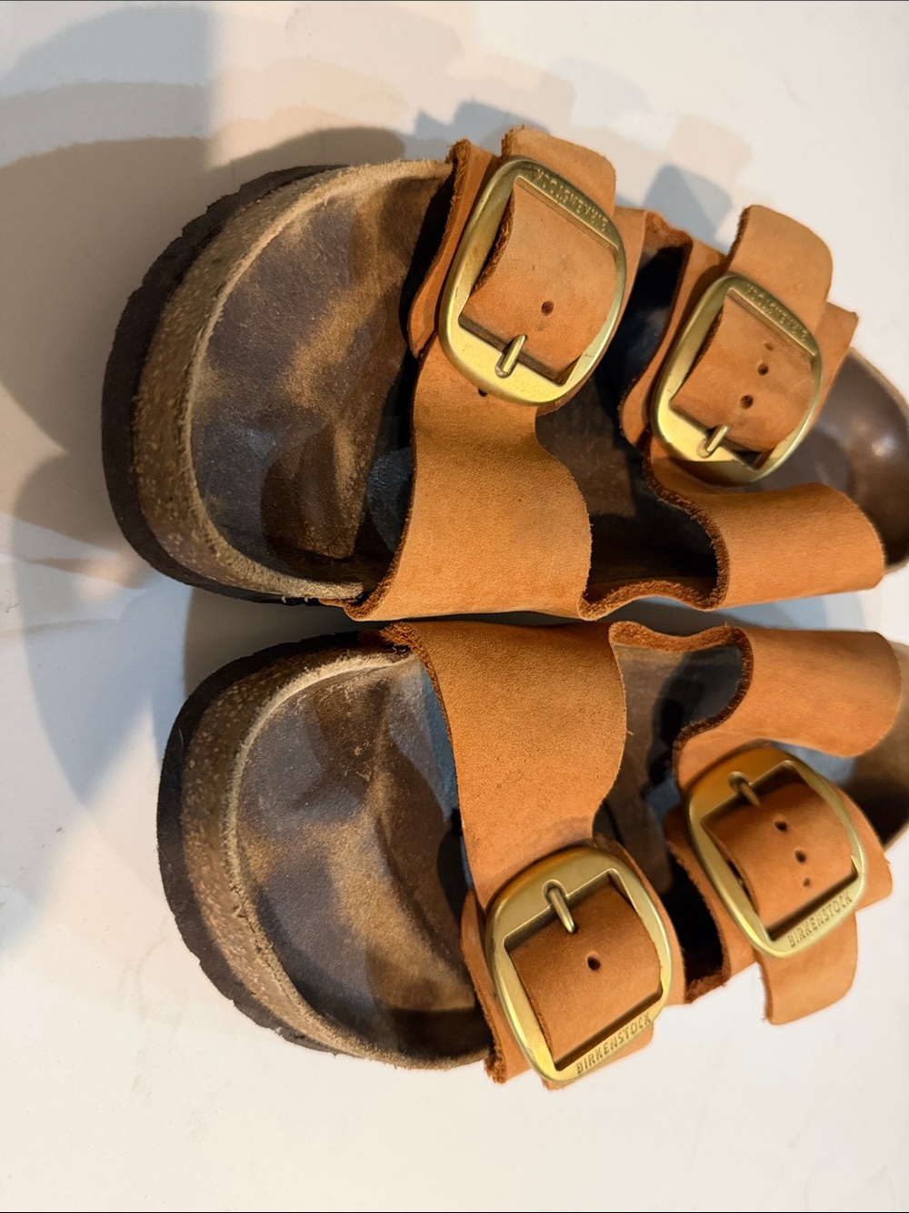 Birkenstock Arizona Big Buckle Nubuck Leather Pecan Sandals tan gold - Picture 3 of 5